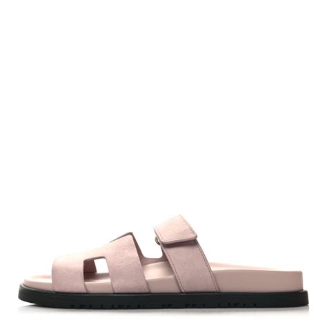 HERMES Suede Goatskin Womens Chypre Sandals 38 Rose .